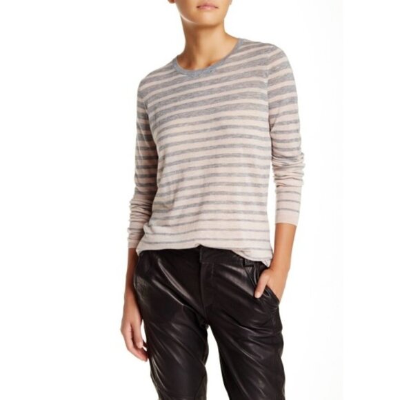 Vince Variegated-Stripe Fine-Knit Sweater, Heather Grey/Ballet Pink - Picture 1 of 2